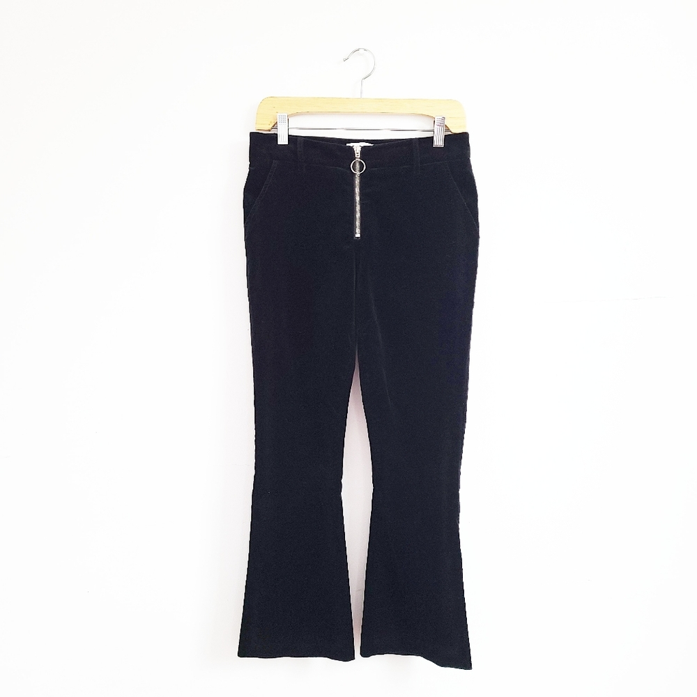 Frame Denim Velvet O-Ring Zip Flare PantsNoire